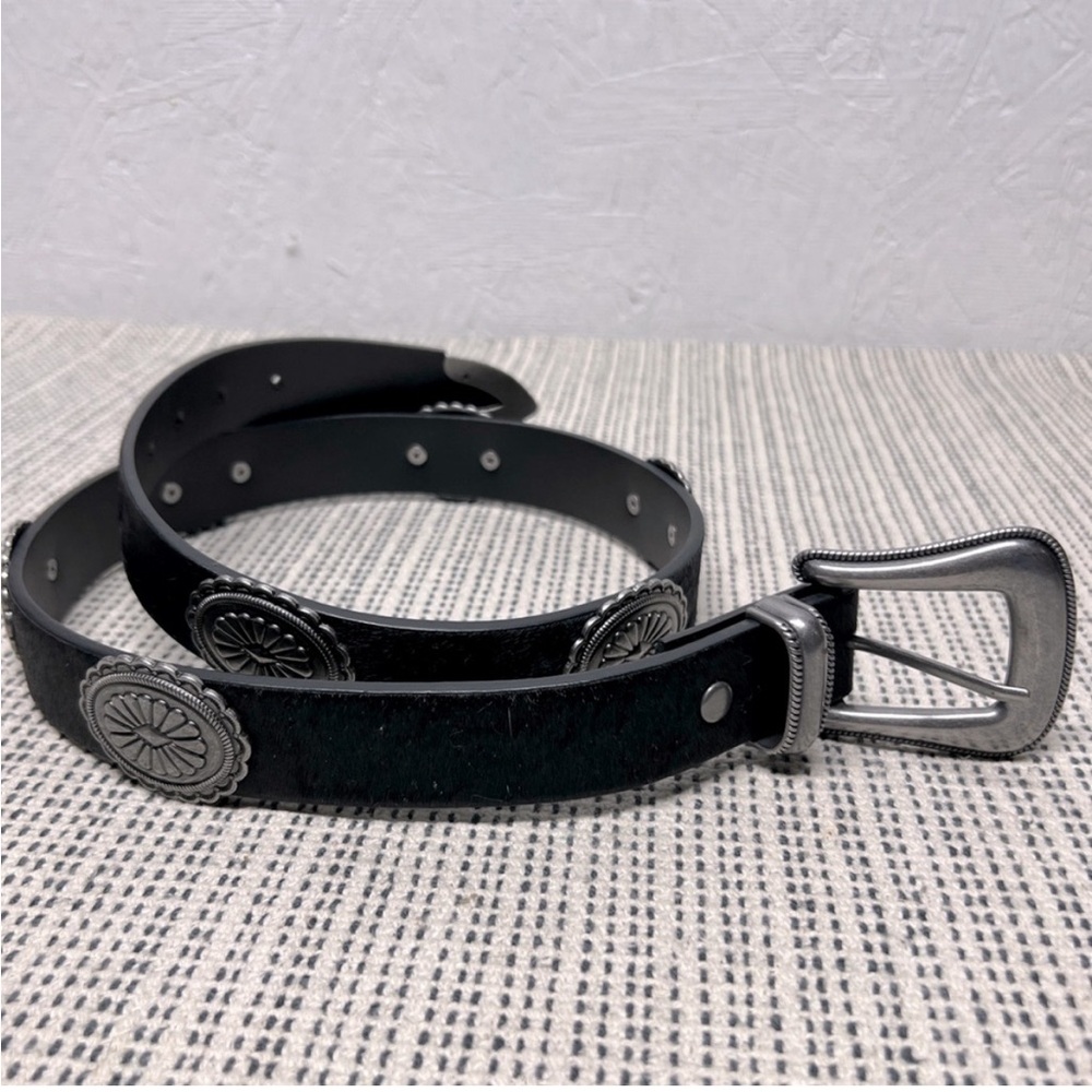 Wrangler genuine leather calf hair black concho belt size large 32-36